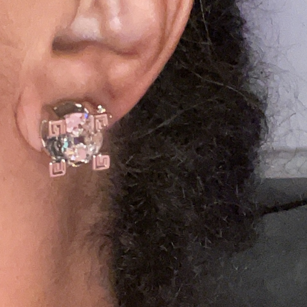 Givenchy Silver Stud Earrings with Clear Crystals - Picture 6 of 9